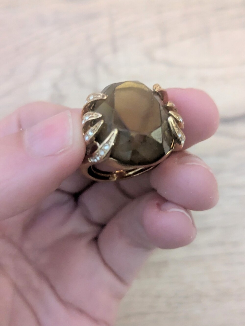 Gold-Tone Olive Green Gemstone Cocktail Ring - Women's Fashion Jewelry